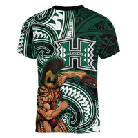 Hawaii Ikaika Warrior Football Women V-Neck T-Shirt Polynesian Tribal Tattoo - Polynesian Pride