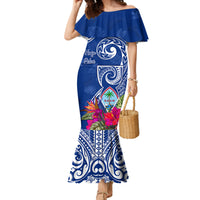 Personalised Hafa Adai Guam History and Chamorro Heritage Day Family Matching Mermaid Dress and Hawaiian Shirt Blue Latte Stone LT05 Mom's Dress Blue - Polynesian Pride