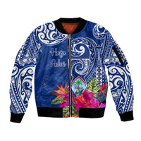 Personalised Hafa Adai Guam History and Chamorro Heritage Day Sleeve Zip Bomber Jacket Blue Latte Stone LT05 Unisex Blue - Polynesian Pride