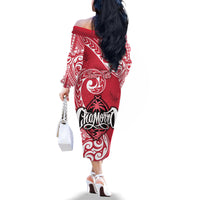 Personalised Hafa Adai Guam History and Chamorro Heritage Day Family Matching Off Shoulder Long Sleeve Dress and Hawaiian Shirt Red Latte Stone LT05 - Polynesian Pride