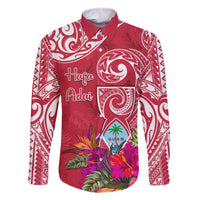 Personalised Hafa Adai Guam History and Chamorro Heritage Day Family Matching Tank Maxi Dress and Hawaiian Shirt Red Latte Stone LT05 Dad's Shirt - Long Sleeve Red - Polynesian Pride