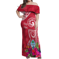 Personalised Hafa Adai Guam History and Chamorro Heritage Day Off Shoulder Maxi Dress Red Latte Stone LT05 Women Red - Polynesian Pride