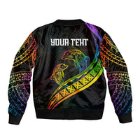 Personalised LGBT History Month Sleeve Zip Bomber Jacket Proud And Happy Polynesian Dolphin LT05 - Polynesian Pride