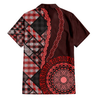 New Zealand Aotearoa Family Matching Off Shoulder Short Dress and Hawaiian Shirt Maori Harakeke Weaving Pattern Red LT05 - Polynesian Pride
