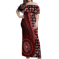 New Zealand Aotearoa Off Shoulder Maxi Dress Maori Harakeke Weaving Pattern Red LT05 Women Red - Polynesian Pride