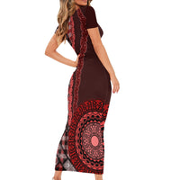 New Zealand Aotearoa Short Sleeve Bodycon Dress Maori Harakeke Weaving Pattern Red LT05 - Polynesian Pride