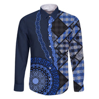 New Zealand Aotearoa Family Matching Tank Maxi Dress and Hawaiian Shirt Maori Harakeke Weaving Pattern Blue LT05 Dad's Shirt - Long Sleeve Blue - Polynesian Pride