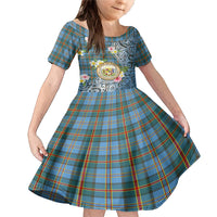 Personalised Hawaii State Family Matching Mermaid Dress and Hawaiian Shirt Tropical Flowers With Tartan Pattern LT05 Daughter's Dress Blue - Polynesian Pride