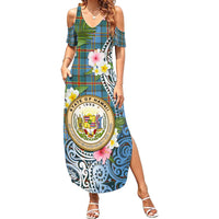 Personalised Hawaii State Family Matching Summer Maxi Dress and Hawaiian Shirt Tropical Flowers With Tartan Pattern LT05 Mom's Dress Blue - Polynesian Pride