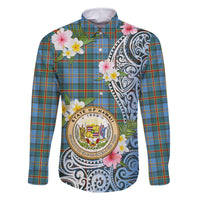 Personalised Hawaii State Family Matching Tank Maxi Dress and Hawaiian Shirt Tropical Flowers With Tartan Pattern LT05 Dad's Shirt - Long Sleeve Blue - Polynesian Pride