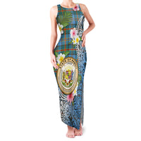 Personalised Hawaii State Family Matching Tank Maxi Dress and Hawaiian Shirt Tropical Flowers With Tartan Pattern LT05 Mom's Dress Blue - Polynesian Pride