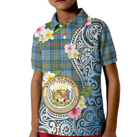 Personalised Hawaii State Kid Polo Shirt Tropical Flowers With Tartan Pattern LT05 Kid Blue - Polynesian Pride