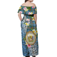 Personalised Hawaii State Off Shoulder Maxi Dress Tropical Flowers With Tartan Pattern LT05 - Polynesian Pride