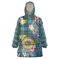 Personalised Hawaii State Wearable Blanket Hoodie Tropical Flowers With Tartan Pattern LT05 One Size Blue - Polynesian Pride