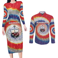 Samoa Couples Matching Long Sleeve Bodycon Dress and Long Sleeve Button Shirt Tie Dye Unique Style