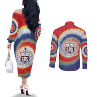 Samoa Couples Matching Off The Shoulder Long Sleeve Dress and Long Sleeve Button Shirt Tie Dye Unique Style