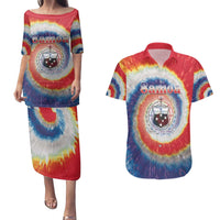 Samoa Couples Matching Puletasi and Hawaiian Shirt Tie Dye Unique Style