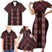 New Zealand Aotearoa Family Matching Short Sleeve Bodycon Dress and Hawaiian Shirt Red Poutama With Taniko Pattern LT05 - Polynesian Pride