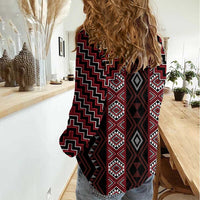 New Zealand Aotearoa Women Casual Shirt Red Poutama With Taniko Pattern LT05