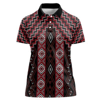 New Zealand Aotearoa Women Polo Shirt Red Poutama With Taniko Pattern LT05
