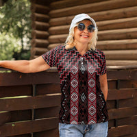 New Zealand Aotearoa Women Polo Shirt Red Poutama With Taniko Pattern LT05