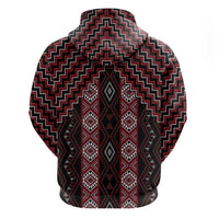 New Zealand Aotearoa Zip Hoodie Red Poutama With Taniko Pattern LT05
