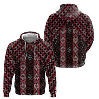 New Zealand Aotearoa Zip Hoodie Red Poutama With Taniko Pattern LT05