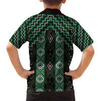 New Zealand Aotearoa Kid Hawaiian Shirt Green Poutama With Taniko Pattern LT05
