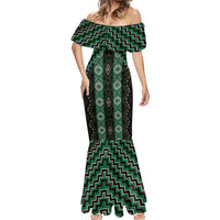 New Zealand Aotearoa Mermaid Dress Green Poutama With Taniko Pattern LT05
