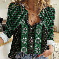 New Zealand Aotearoa Women Casual Shirt Green Poutama With Taniko Pattern LT05 Female Green - Polynesian Pride