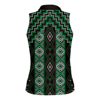 New Zealand Aotearoa Women Sleeveless Polo Shirt Green Poutama With Taniko Pattern LT05 - Polynesian Pride