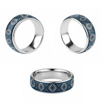 New Zealand Aotearoa Classic Ring Blue Poutama With Taniko Pattern - Polynesian Pride