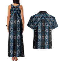 New Zealand Aotearoa Couples Matching Tank Maxi Dress and Hawaiian Shirt Blue Poutama With Taniko Pattern LT05