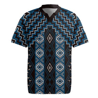 New Zealand Aotearoa Rugby Jersey Blue Poutama With Taniko Pattern LT05 Blue - Polynesian Pride