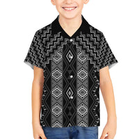 New Zealand Aotearoa Family Matching Long Sleeve Bodycon Dress and Hawaiian Shirt Black Poutama With Taniko Pattern LT05 Son's Shirt Black - Polynesian Pride