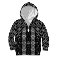 New Zealand Aotearoa Kid Hoodie Black Poutama With Taniko Pattern LT05