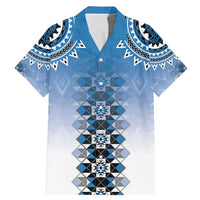 New Zealand Family Matching Mermaid Dress and Hawaiian Shirt Poutama Mix Blue Taniko Inspired Art LT05 Dad's Shirt - Short Sleeve Blue - Polynesian Pride