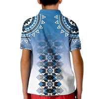 New Zealand Kid Polo Shirt Poutama Mix Blue Taniko Inspired Art LT05 - Polynesian Pride
