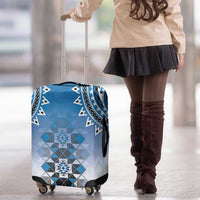 New Zealand Luggage Cover Poutama Mix Blue Taniko Inspired Art LT05