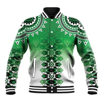 New Zealand Baseball Jacket Poutama Mix Green Taniko Inspired Art LT05