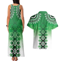 New Zealand Couples Matching Tank Maxi Dress and Hawaiian Shirt Poutama Mix Green Taniko Inspired Art LT05 - Polynesian Pride