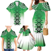 New Zealand Family Matching Mermaid Dress and Hawaiian Shirt Poutama Mix Green Taniko Inspired Art LT05 - Polynesian Pride