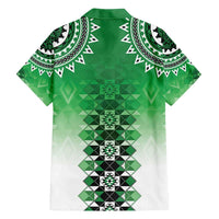 New Zealand Family Matching Off Shoulder Short Dress and Hawaiian Shirt Poutama Mix Green Taniko Inspired Art LT05 - Polynesian Pride