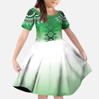 New Zealand Family Matching Short Sleeve Bodycon Dress and Hawaiian Shirt Poutama Mix Green Taniko Inspired Art LT05 Daughter's Dress Green - Polynesian Pride