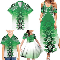 New Zealand Family Matching Summer Maxi Dress and Hawaiian Shirt Poutama Mix Green Taniko Inspired Art LT05 - Polynesian Pride