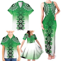 New Zealand Family Matching Tank Maxi Dress and Hawaiian Shirt Poutama Mix Green Taniko Inspired Art LT05 - Polynesian Pride