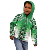 New Zealand Kid Hoodie Poutama Mix Green Taniko Inspired Art LT05