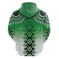 New Zealand Zip Hoodie Poutama Mix Green Taniko Inspired Art LT05