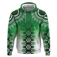 New Zealand Zip Hoodie Poutama Mix Green Taniko Inspired Art LT05
