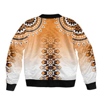 New Zealand Sleeve Zip Bomber Jacket Poutama Mix Orange Taniko Inspired Art LT05